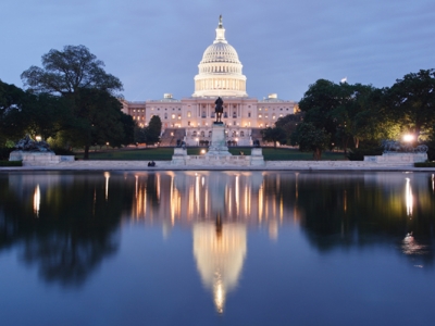 The Capitol building at night